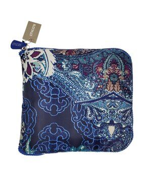 NWT Chico's Packable Tote Bag Blue Green White Paisley Travel Beach Pool